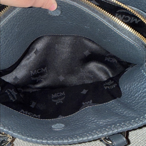 MCM Navy Leather Satchel with Silver Accents - Picture 11 of 14